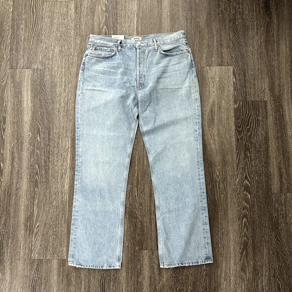 NWT AGOLDE Lana Mid Rise Vintage Straight Jeans Riptide Size 33 Light Blue Denim - Picture 2 of 16